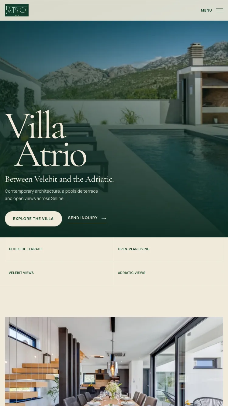 Prikaz web stranice Villa Atrio na mobilnom uređaju