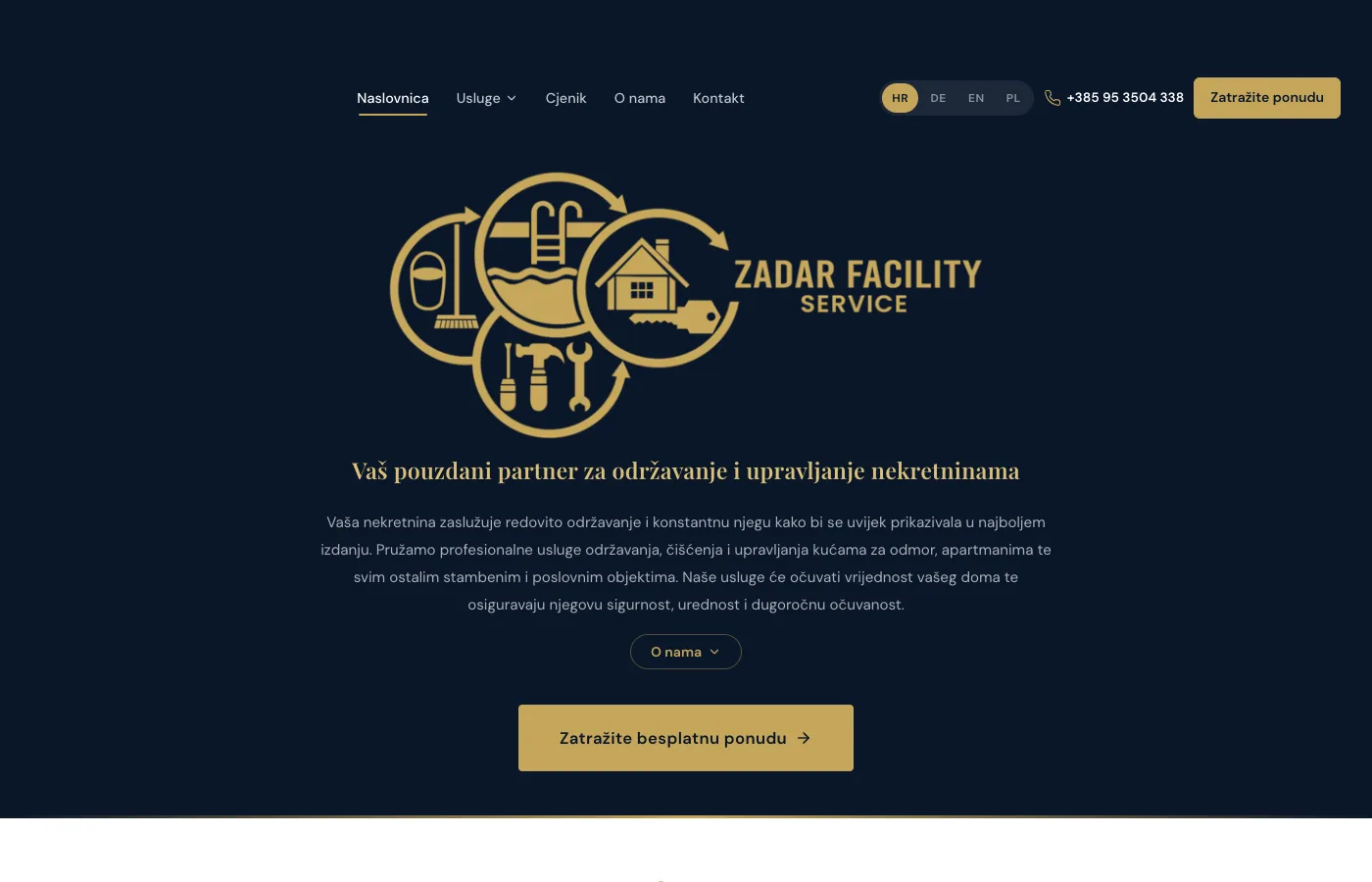 Prikaz web stranice ZadarFacility