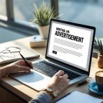 Radni stol s prijenosnim računalom, bilježnicom, olovkom i šalicom kave u uredskom prostoru.